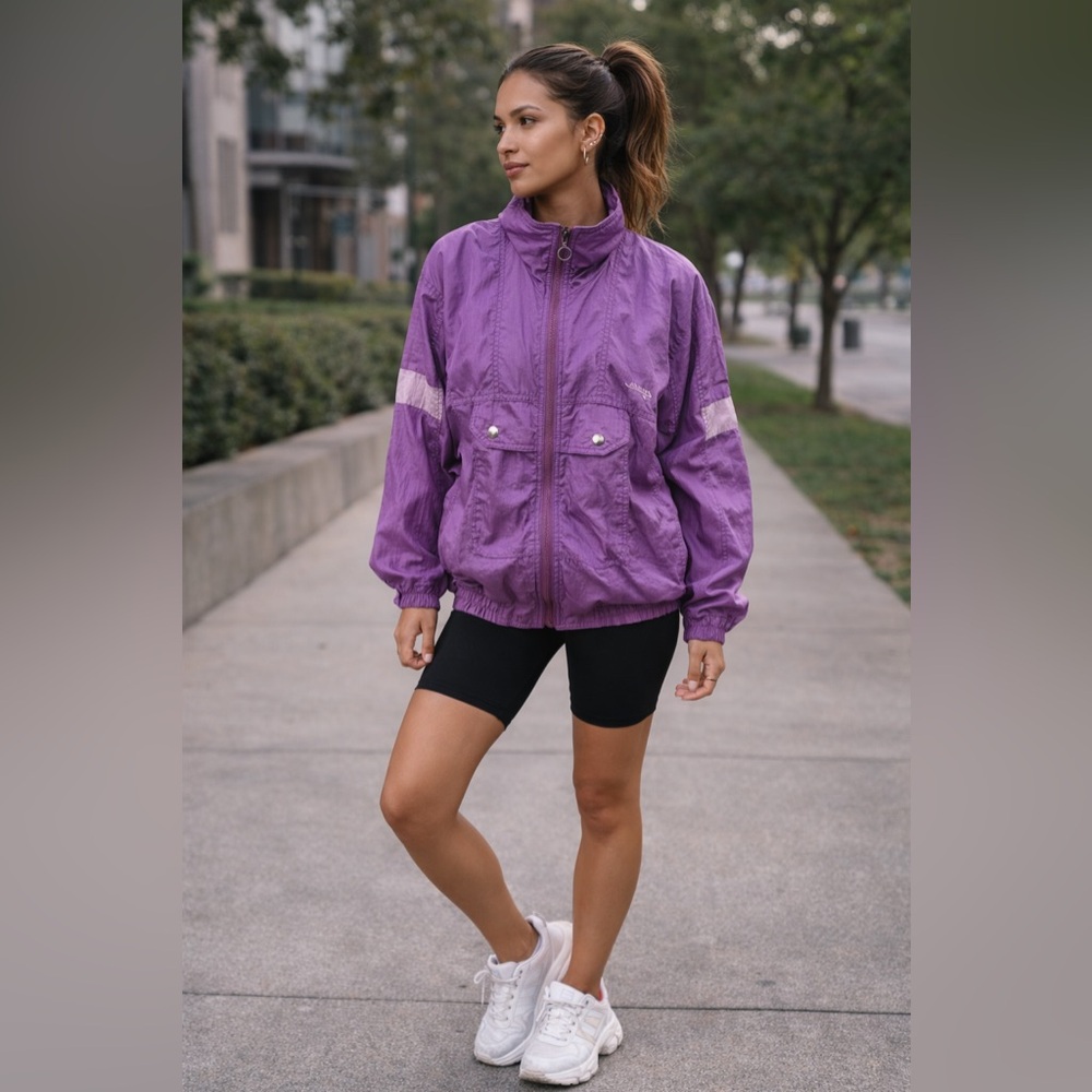 Vintage Adolfo Sport Purple Windbreaker Jacket Size M 80s 90s Retro